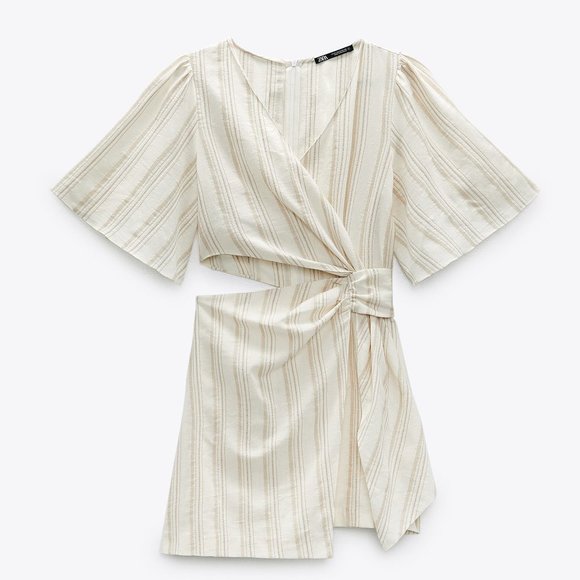 Zara Linen Rustic Cutout Mini Dress with Sleeves - Picture 1 of 5